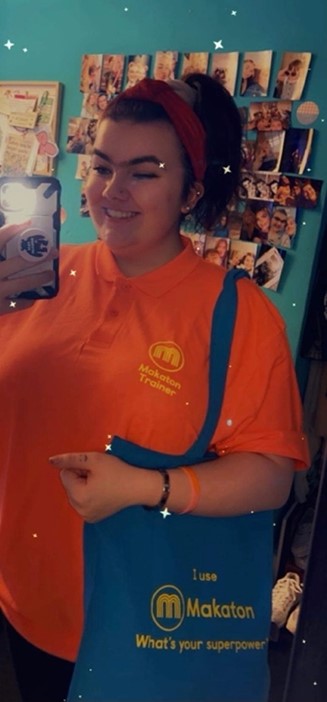 Ellie with Makaton bag and MSB polo shirt
