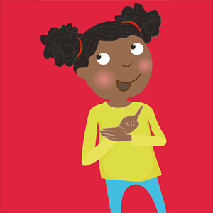 Drawing of a young girl signing