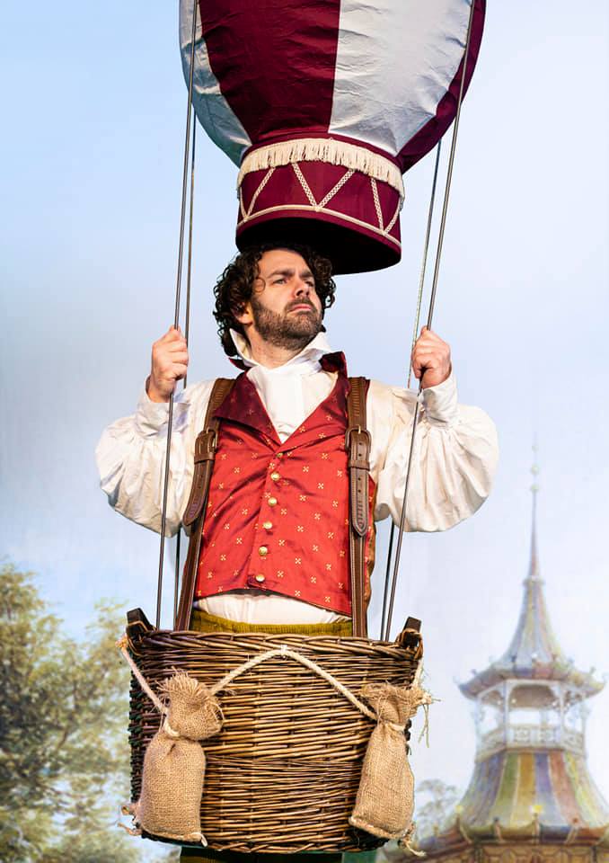 Mr Popsy in a hot air balloon